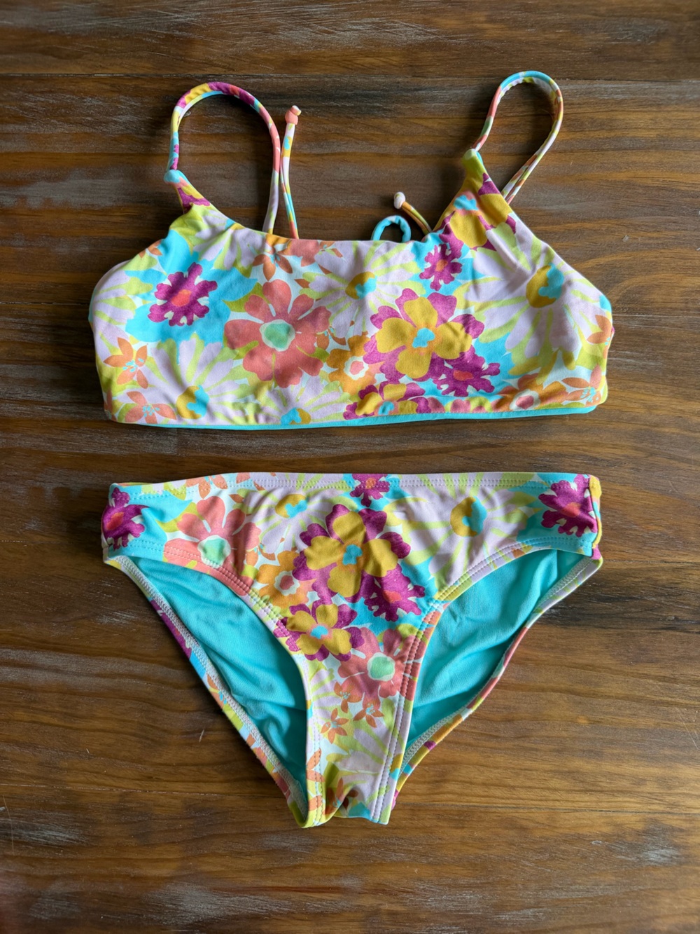 O'Neill Girls Floral Bikini in Turquoise, Yellow, Pink